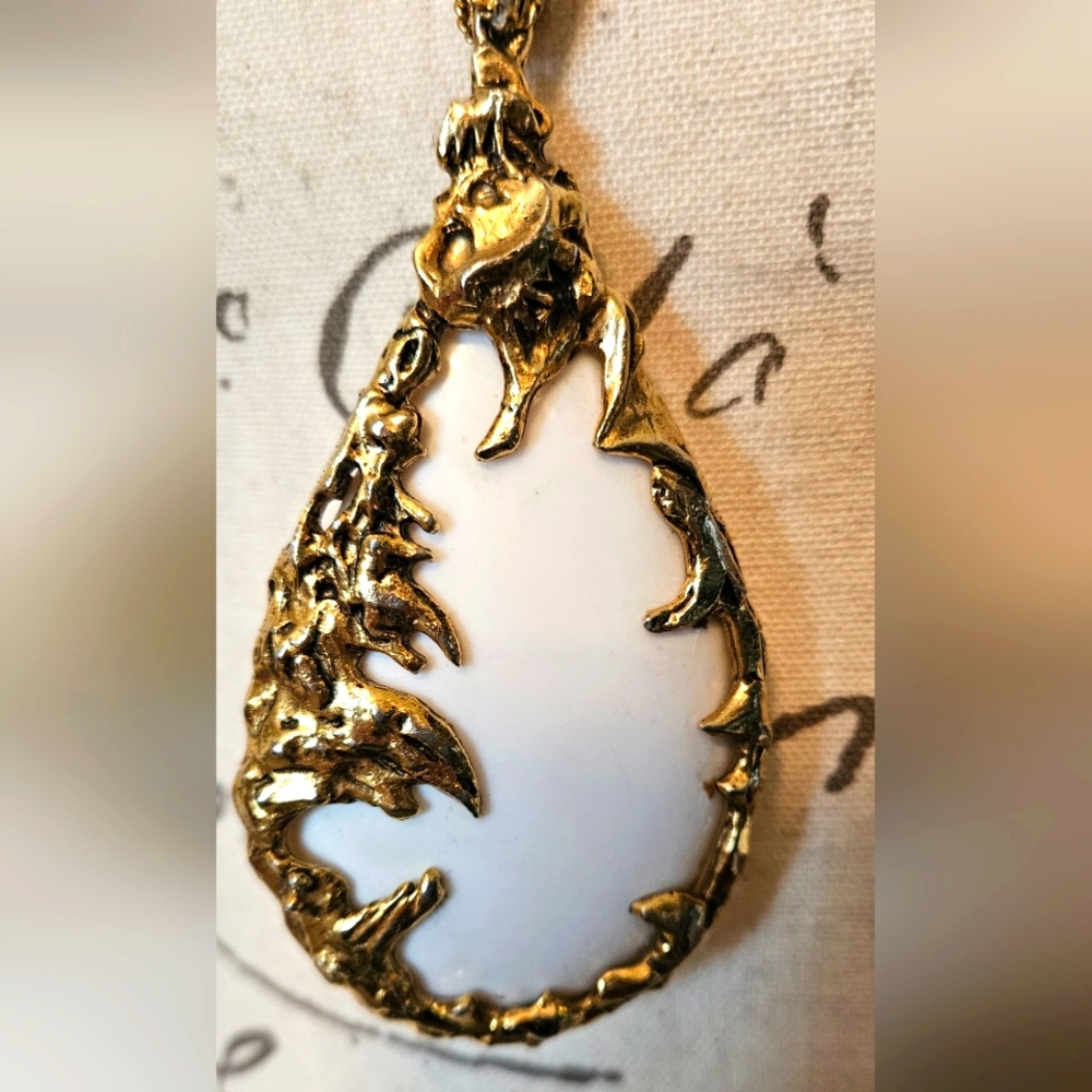 RARE Love Witch Pendant Necklace Off White/Cream Vintage Costume Pendant